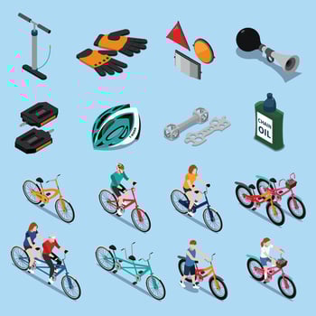 bicycle isometric icons vector