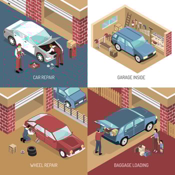 isometric garage design concept vector