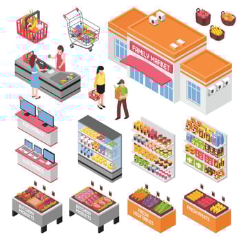 isometric supermarket set vector