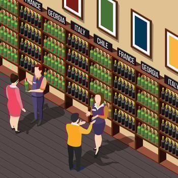 Isometric wine shop composition vector