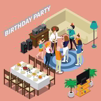 party celebraion people isometric composition vector