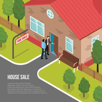 isometric real estate agency illustration vector