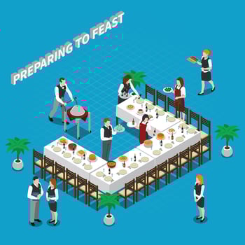 catering isometric composition vector