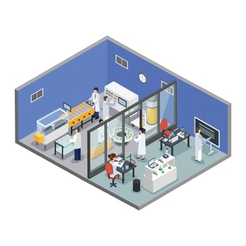 Pharmaceutical production isometric background vector