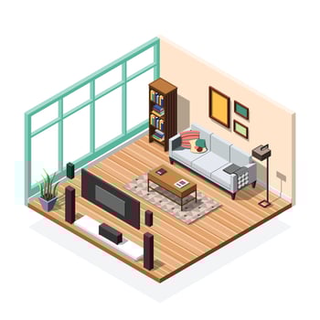 Isometric interior composition with furniture rooms vector