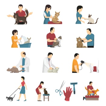 grooming service vet cat set vector