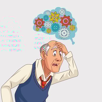 old man and Alzheimer's disease patient with gears in brain vector