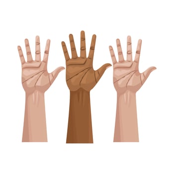 interracial hands raised with open palms vector