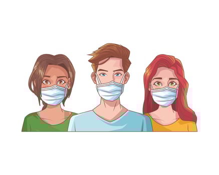 young people with medical masks vector
