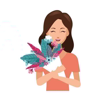 beautiful mother with flower bouquet character vector