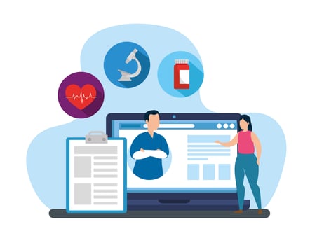 medicine online technology with laptop and icons vector
