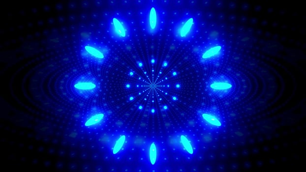 Glowing blue neon points 3d illustration kaleidoscope design for background or wallpaper photo