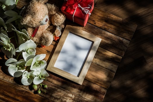 Top view of photo frame with tree shadow
