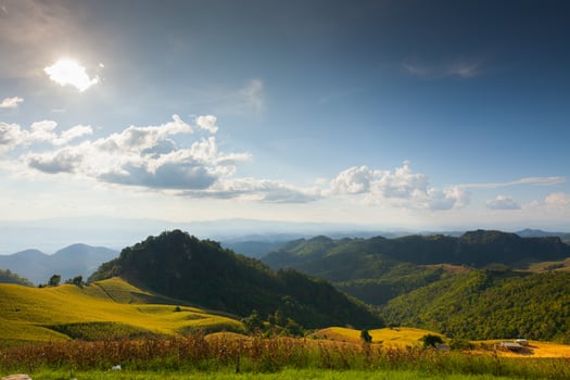 Green mountains and blue sky photo