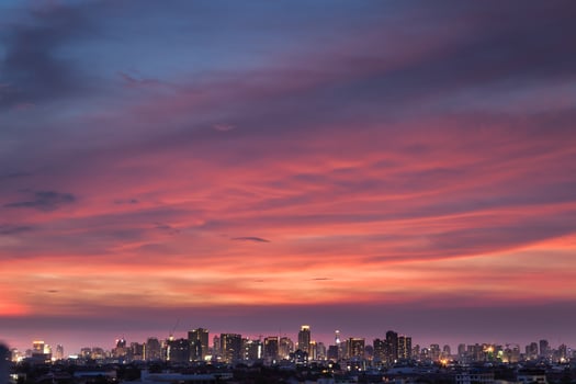 Nightscape of a city at sunset photo