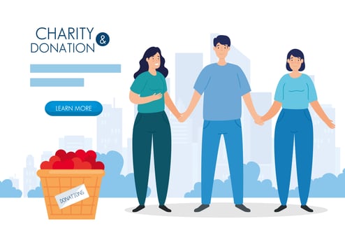 people with basket for charity and donation vector
