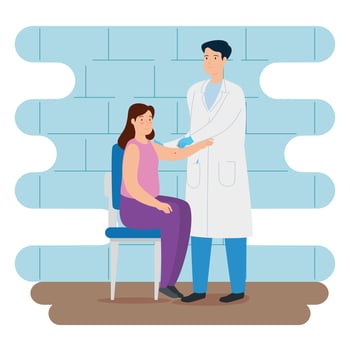 doctor vaccinating woman in the consulting room vector