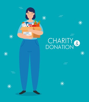 young woman with charity and donation box vector