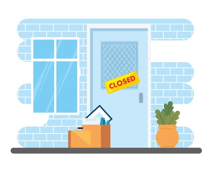 facade company closed with boxes and objects vector