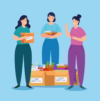 women with box for charity and donation vector