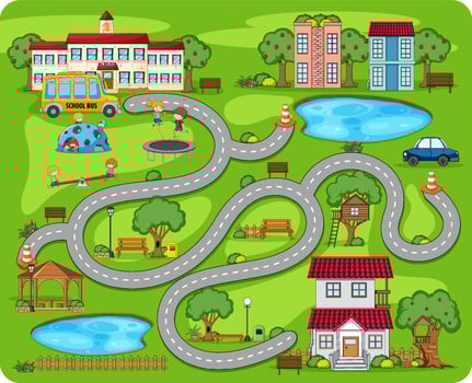 Cute cartoon maze game template vector