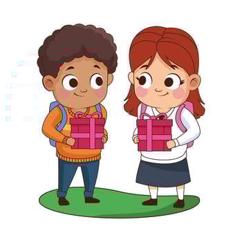 cute little kids with gifts vector