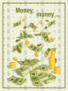 Dollars falling from the top vector