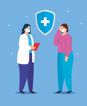 female doctor with sick woman vector
