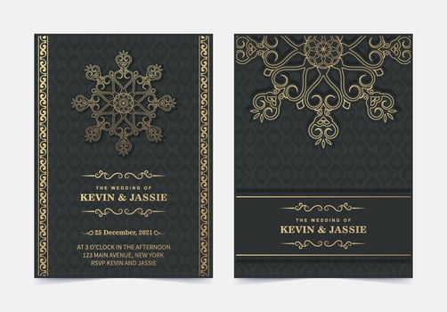 Elegant mandala wedding invitation card template design vector