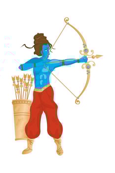 blue god rama and archery, hindu religion icon vector