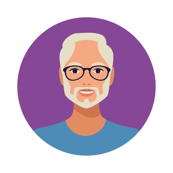 old man with beard wearing glasses avatar character vector