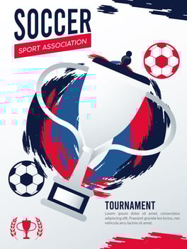 soccer league sport poster with balls and trophy cup vector