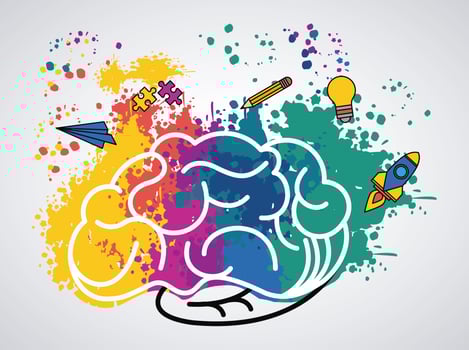 brain power poster with colors and set supplies vector