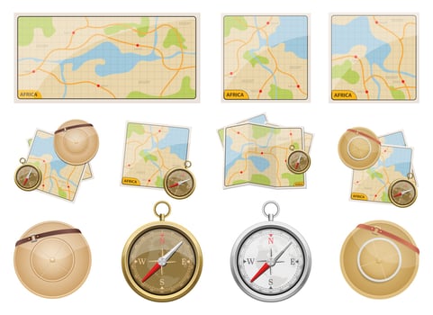 Africa safari map vector design illustration set isolated on white background