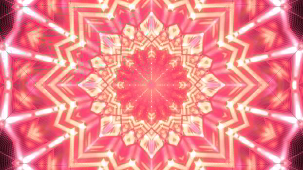 Red, pink, and white lights and shapes in 3D kaleidoscope design illustration for background or wallpaper photo