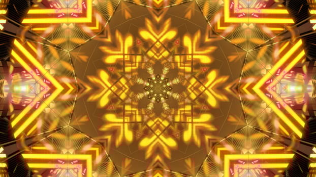 Red, yellow, and orange 3D kaleidoscope design illustration for background or wallpaper photo