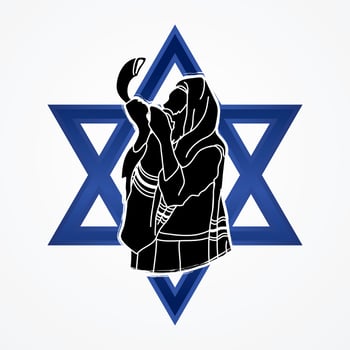 A Man Blowing the Shofar on Israel Star vector