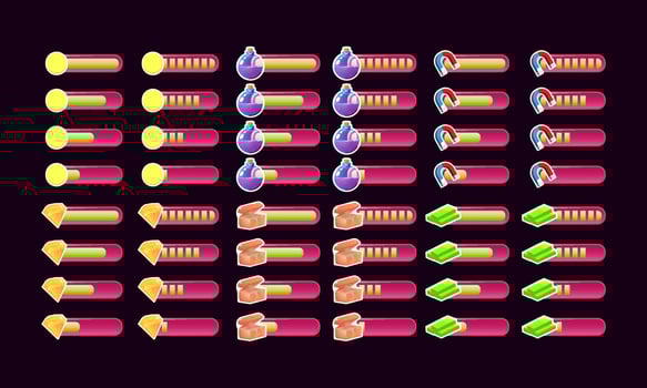 set of casual pink game ui progress bar vector
