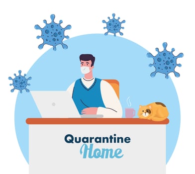 Home office coronavirus prevention with man working vector