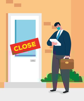 coronavirus crash, covid 19 economy collapse with sad businessman vector