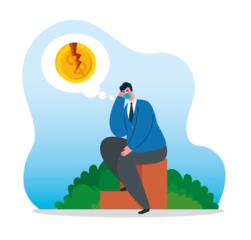 Coronavirus economy collapse with sad businessman vector