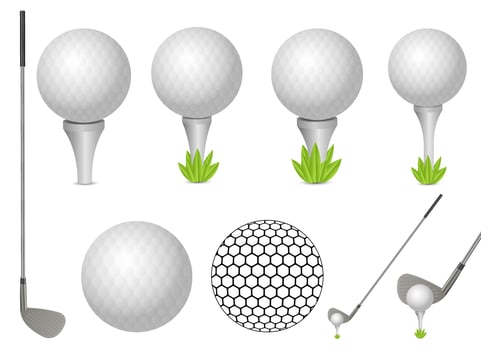 Golf ball and putter vector design illustration set isolated on white background