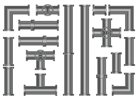 Metallic pipes vector design illustration set isolated on white background