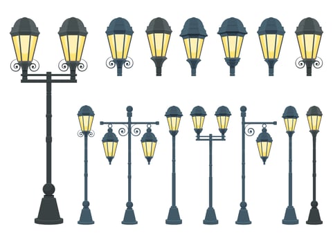 Vintage street lamp vector design illustration set isolated on white background