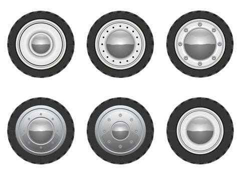Retro car wheel vector design illustration set isolated on white background