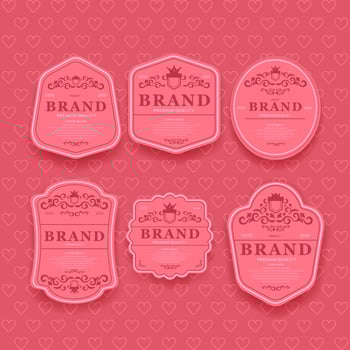 Set of Valentines day, Pink romantic labels. vector illustration