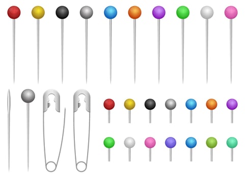 Sewing needles and pins vector design illustration set isolated on white background