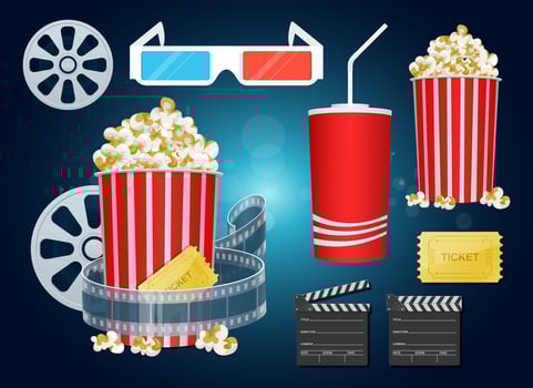 Movie time set vector design illustration set isolated on background