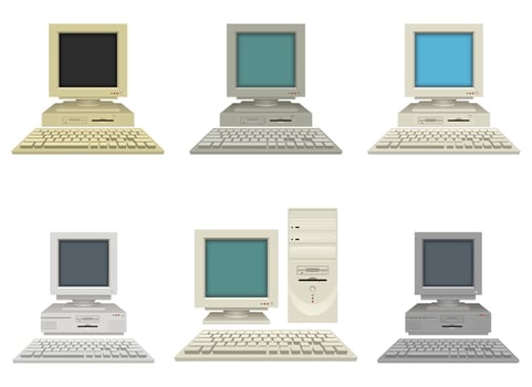 Old vintage pc vector design illustration set isolated on white background