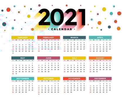 New Year Colorful Calendar 2021 Vector Design Editable Resizable EPS 10
